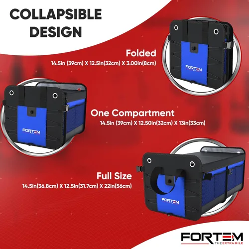 Vista 4 de FORTEM Organizador de maletero de coche (2 compartimentos, azul) + inflador de neumáticos portátil