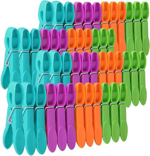 Vista 7 de Pinzas para ropa, paquete de 24 pinzas de plástico de colores, pinzas de ropa resistentes, clips de lavandería antideslizantes para colgar ropa