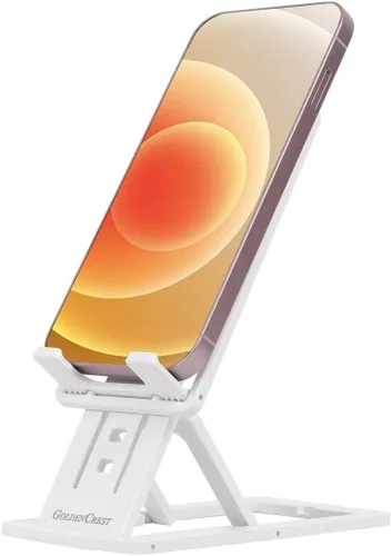 Soporte para teléfono celular y tablet para escritorio, delgado y totalmente plegable con ángulo y altura ajustables, resistente y ligero con