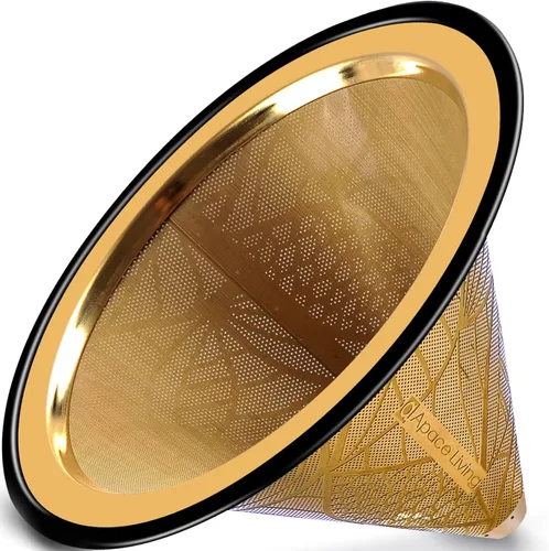 Vista 11 de Filtro de café compatible con Hario V60 - Gotero de café reutilizable de acero inoxidable con base de metal ancha - Filtro de café sin papel