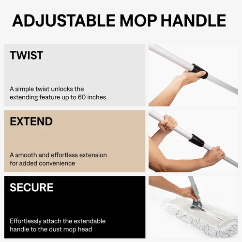 Vista 30 de Trapeador de polvo comercial azul de 24 pulgadas y barredora de piso con mango extensible, mopa para limpieza de suelos de madera, azulejos