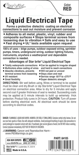 Vista 3 de STAR BRITE Cinta Eléctrica Líquida con Tapa Aplicadora de Cepillo - Adhesión Superior y Protección Flexible para Cables Deshilachados, Terminales