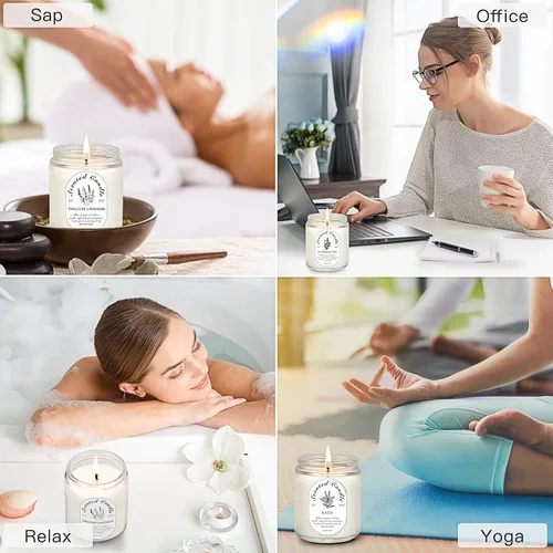 Vista 3 de 4 Pack Candles for Home Scented, Lavender Candles, 4x6.3 oz 4x50 Hour Long Lasting Aromatherapy Jar Candles Natural Soy Wax Relaxing Candle, Candles