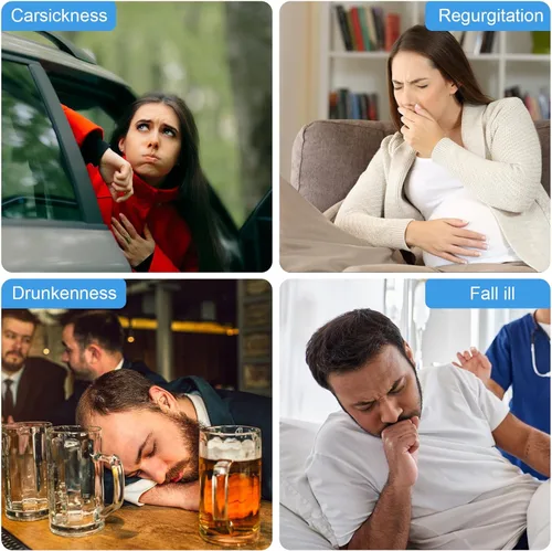 Vista 6 de Paquete de 40 bolsas de vómito desechables, resistentes a fugas, bolsa portátil azul para vómitos, 33.8 fl oz Emesis Vomit, vómito para vómito