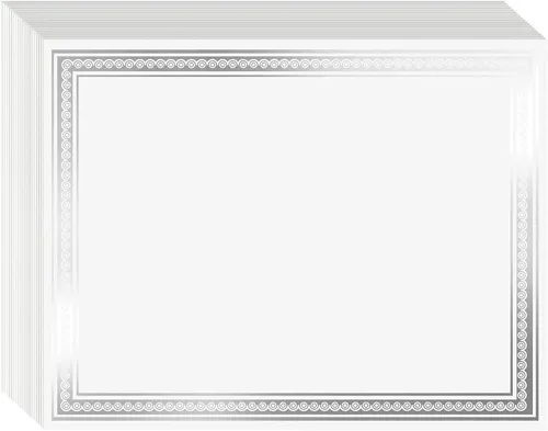 Vista 8 de Juvale - 50 hojas de papel de aluminio plateado para certificar, cartulina personalizable en blanco con borde para diploma de graduación, premios