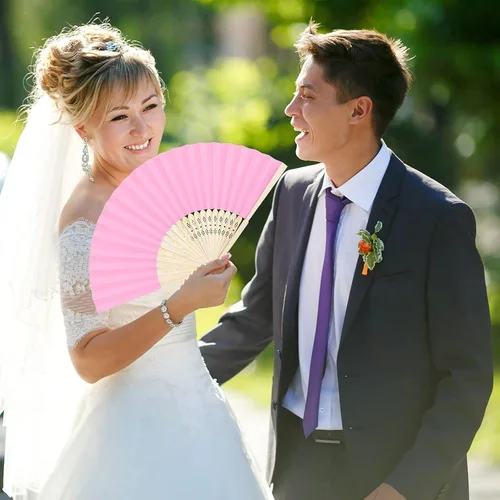 Vista 7 de Aneco Abanicos plegables de papel de mano con bambúes para regalo de boda, fiesta, hogar, bricolaje, multicolor
