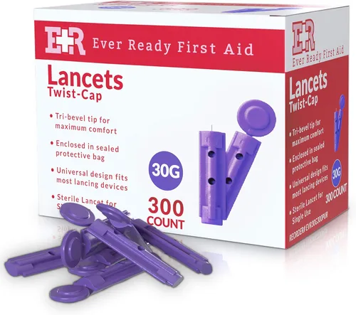 Vista 7 de Ever Ready First Aid Lancetas estériles con tapa giratoria de 1.06 oz, color morado, 150