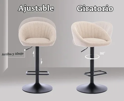 Vista 5 de EALSON Juego de 2 taburetes de bar giratorios ajustables, modernos taburetes de bar de altura de mostrador con respaldo bajo, cómodas sillas de bar