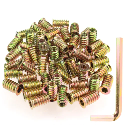 Vista 16 de Juego de 142 piezas: Insertos roscados de 1/4"-20 (10mm, 15mm, 20mm, 25mm), tuercas e insertos de madera para tornillos de muebles de madera, azul