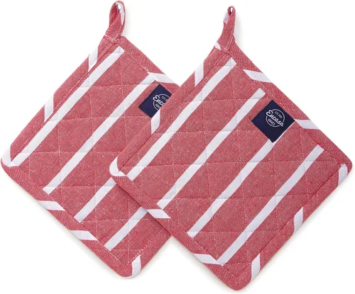 Vista 12 de Encasa XO Juego de 2 soportes para ollas de algodón resistentes al calor con lazo para colgar, azul azul, almohadilla térmica acolchada multiusos