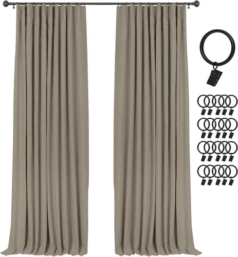 Vista 27 de INOVADAY Cortinas 100% opacas para dormitorio, cortinas opacas de 84 pulgadas de largo, cortinas opacas de lino con anillos de clip, aislamiento