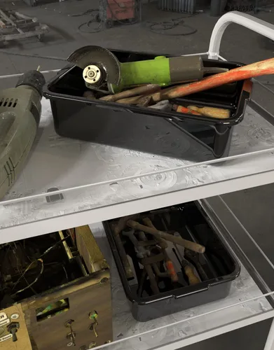 Vista 5 de Caja de 5 tinas de autobús comercial/bolsa de transporte, plástico negro con asas, lavabo 8 litros