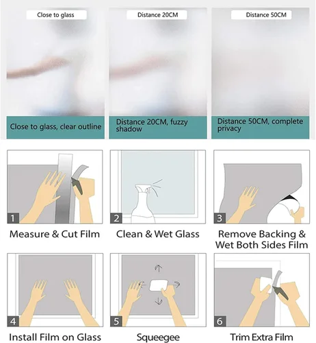Vista 6 de Película decorativa de privacidad para ventana, control de calor, bloqueo solar, protección UV, diseño abstracto oceánico, adherencia estática