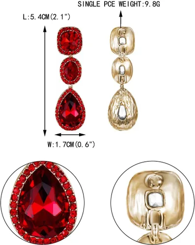 Vista 5 de EVER FAITH Pendientes colgantes de lágrima de corte ovalado con cristales austriacos elegantes para mujer