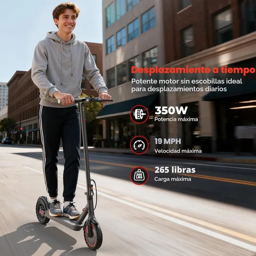 Vista 2 de Qlaway 10/8.5" E Scooter for Adults 19 MPH Sport Escooter 350W Motor, Electric Scooter 15-22 Miles Range, Bearing 265 LBS/APP Control