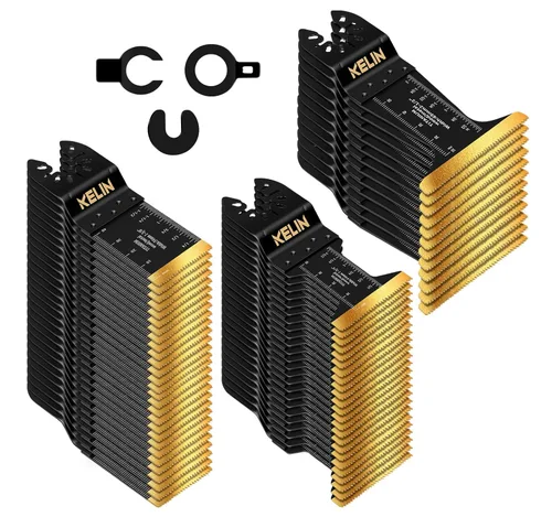 Vista 14 de KELIN Kit de 116 cuchillas oscilantes multiherramienta, 4 tipos de hojas de sierra de titanio para madera, metal, paneles de yeso, tuberías, se