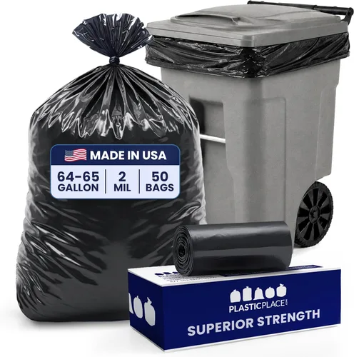 Vista 11 de Bolsas de basura de 64 galones para cubo, negras, 1,5 ml, 50 x 60, 50 bolsas) por caja Negro