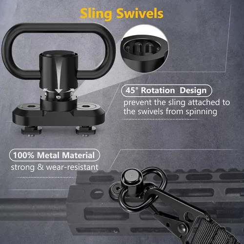 Vista 2 de CVLIFE Eslinga de Dos Puntos con 2 Unidades de Giratorios Antirrotación para Eslinga, Eslinga de Rifle de Longitud Ajustable con Diseño de Cordón