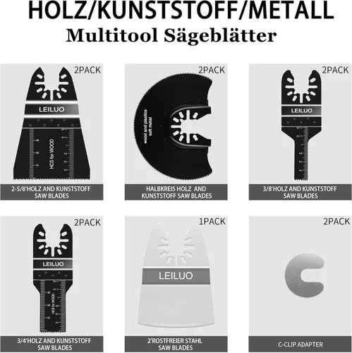 Vista 4 de LEILUO – Juego de 31 piezas de hojas para herramienta multifunción, para cortar madera, clavos y paneles de yeso; hojas de sierra oscilantes