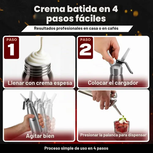 Vista 6 de Chef Master Dispensador de crema batida con 3 boquillas y cepillo de limpieza 1 pinta