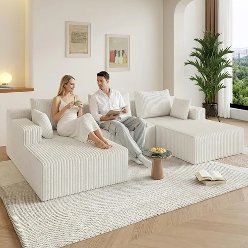Vista 56 de Sofá modular de 95 pulgadas con otomana, moderno sofá nube de pana con asiento profundo, sofá sin hueso tapizado de 3 plazas en forma de U para sala