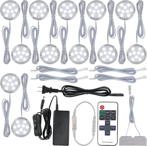 Vista 9 de Iluminación de acento para estantería, luces LED de disco para debajo del gabinete, 110 V eléctrico directo con cable y enchufe de pared, control