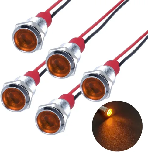 Vista 11 de 5 piezas de luz indicadora LED de ahorro de energía de 12V-24V con orificio de montaje de 6mm (1/4") de 20mA, lámpara de señal de cabeza plana ancha