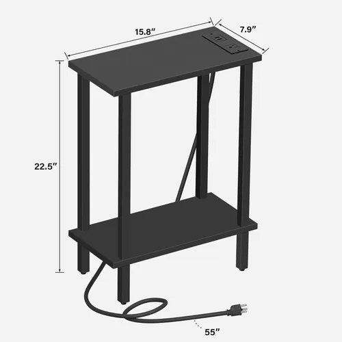 Vista 3 de TUTOTAK - Mesa auxiliar pequeña con estación de carga; mesa lateral estrecha con puertos USB y tomas de corriente; mesa de sofá delgada; mesita