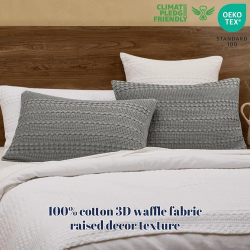 Vista 284 de PHF - Fundas de almohada 100% algodón con tejido gofre europeo, 26 x 26 pulgadas, 2 unidades para decoración elegante del hogar, para cama, sin