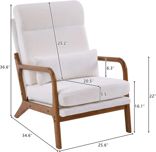 Vista 2 de TRIPLE TREE Sillón de respaldo alto, silla de ocio para interiores con patas y marco de madera maciza, silla decorativa tapizada de tela