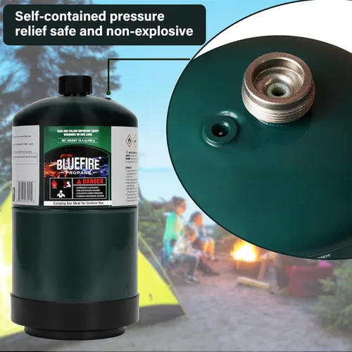 Vista 2 de BLUEFIRE(2) Tanque de propano de 16.4 oz 1Lb de repuesto de combustible para cilindro de gas de campamento, paquete de 2 recipientes portátiles