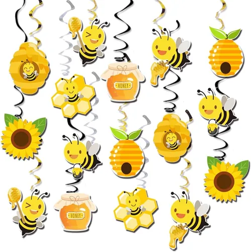 Decoraciones colgantes de remolinos de abejorros de miel, 32 piezas de decoraciones de fiesta de abejas, serpentinas de techo temáticas de abeja de