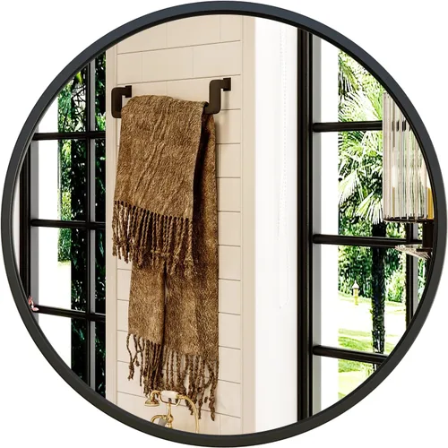 Growsun Espejo redondo negro de 20 pulgadas, espejo de pared circular para tocador de baño, entrada, sala de estar con marco de metal para