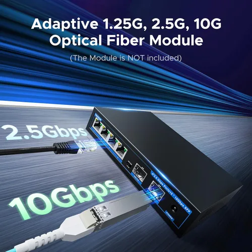 Vista 7 de Switch Ethernet 2.5G de 4 puertos con 2 x 10G SFP+ Uplink – Switch de red TEROW compatible con VLAN, compatible con Gigabit/2.5GbE/10GbE