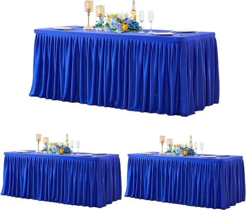 Vista 16 de Manteles de poliéster negro para mesas rectangulares de 4 pies, cubierta de mesa ajustada sin arrugas con falda de mesa plisada con volantes