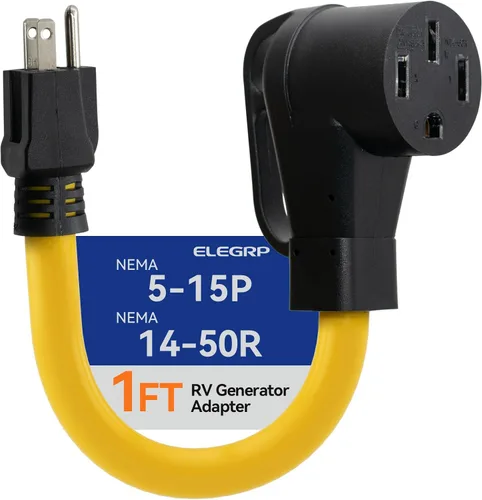 ELEGRP Cable adaptador RV de 15 amperios a 50 amperios, convertidor eléctrico NEMA 5-15P a 14-50R, adaptador de cable de alimentación de RV