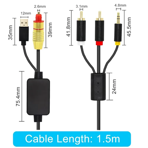 Vista 6 de GINTOOYUN Cable de audio analógico digital de fibra óptica USB, AUX SPDIF de fibra óptica digital a 0.138 in + 2 conectores RCA convertidor cable
