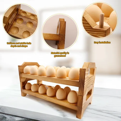 Vista 2 de Soporte para huevos de madera, bandejas apilables de almacenamiento para 36 huevos de pollo fresco, organizador de huevos Deviled, decoración