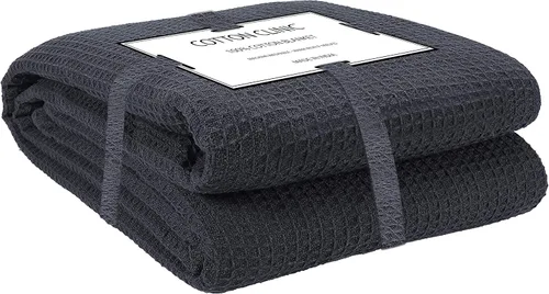 Vista 15 de Cotton Clinic Manta de cama de punto gofre, 100% algodón, para todas las estaciones, suave, transpirable, ligera, capa perfecta para sofá, cama