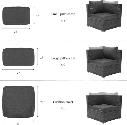 Vista 4 de BULEXYARD Fundas de cojín de repuesto para sofá de patio para muebles de exterior, fundas de cojín para respaldo (gris oscuro, 662)
