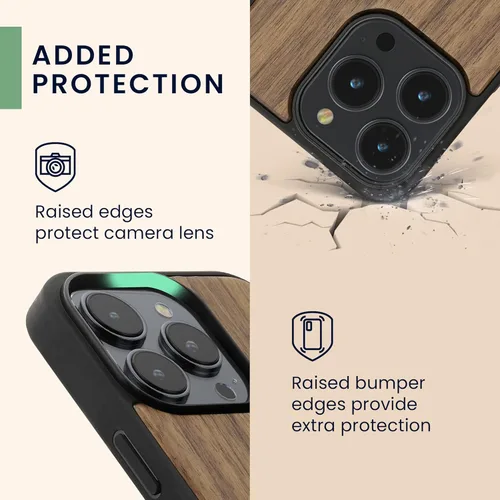 Vista 3 de kwmobile Funda de madera compatible con Apple iPhone 14 Pro, brújula de navegación, color marrón oscuro