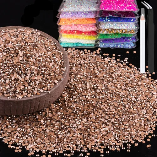 Vista 39 de 6000 piezas de diamantes de imitación de resina de 4mm a granel, color azul cielo AB con parte trasera plana, diamantes de imitación redondos