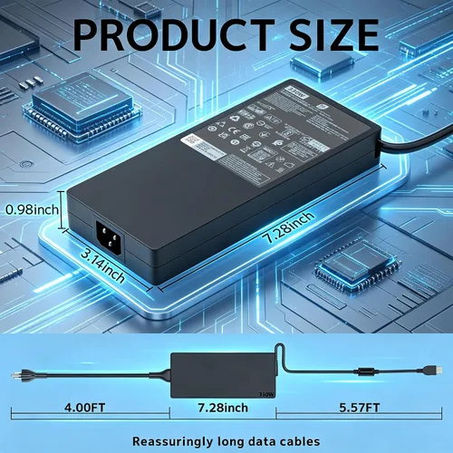 Vista 4 de Cargador de portátil para juegos GaN delgado de 330 W, apto para Lenovo Negro mate