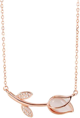 Collar de tulipán para mujeres y niñas, plata de ley 925, chapado en oro rosa, colgante de tulipán, collar de cadena de gargantilla, collar de