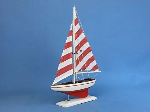 Vista 4 de Rojo Pacific Sailer alla – 17" – Modelo Velero – Centro de Mesa de madera – de rayas náuticas
