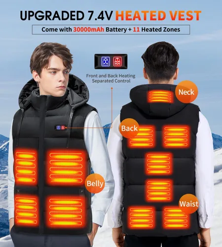 Vista 2 de THOUSTA Heated Vest with 7.4V 30000mah Battery Pack 11 Heated Zones 3s Quick Heating Electric Warm Vest for Men Women