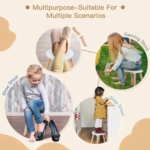 Vista 5 de Frogprin 1 paquete de taburete de madera para niños, sillas para niños, mesa sensorial perfecta a juego, taburete multiusos de 10 pulgadas, taburete