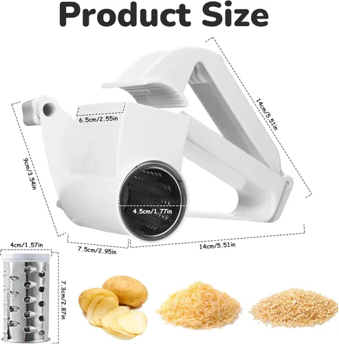 Vista 3 de Rallador de queso giratorio para queso duro, chocolate y nueces, tambor de acero inoxidable, mango ergonómico, fácil de limpiar, molinillo de queso