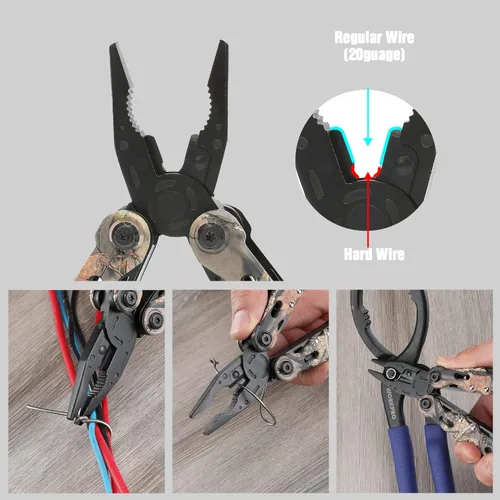 Vista 4 de MOSSY OAK Multiherramienta 13 en 1, alicate plegable multiusos con funda de nylon, herramienta EDC camuflada de acero inoxidable, cuchillo