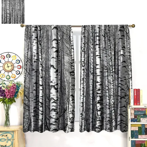 Vista 3 de Cortinas opacas de abedul blanco y negro, bosque de abedul blanco, decoración abstracta del tronco, cortina de puerta para dormitorio, baño, sala